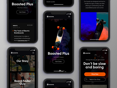 Boosted Board Mobile dark landing page ui design ecommerce landing page minimal minimal clean design typography ui ux web website