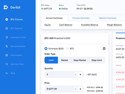 Cripto Trading Platform Concept Design - Deribit bitcoin clean coin crypto dashboard icons interface light minimalism shadow sidebar trading ui ux web white
