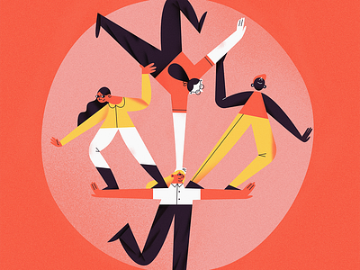 Team character collaboration flat illustration poster retro team teamwork vector web