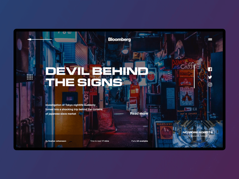 No more robots - Bloomberg Transition Between Long-reads ae after effects animation bloomberg blue figma gif interview longread looped nasa news progress space transition web web design