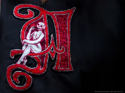 Scarlet Lettering (collab with Carolyn Bouchard) design dimensional type dropcap embroidery halloween halloween design handlettering illustration lettering patch scarlet skull