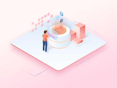 Ometria Onboarding Illo 1 dashboard email isometria isometric ometria orange pink social integration