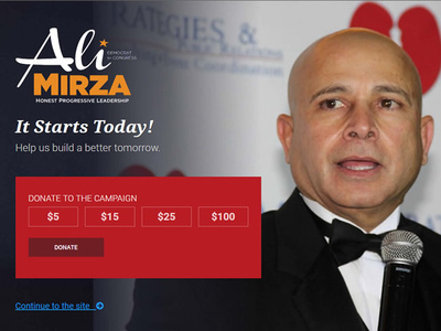 Ali Mirza New York Candidate Website political political campaign political website politics user interface website website design