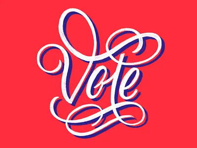 VOTE PLZ america calligraphy flourishes hand lettering red white and blue vote