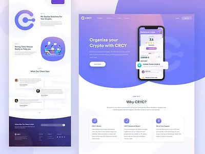 CRCY App Landing Page app app landing chart cryptocurrency cryptocurrency website gradient illustration landing page minimal mobile trend website