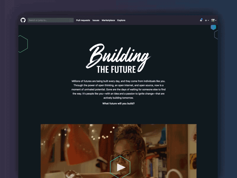 Building the Future campaign build building the future code developer developers future git github hexagons site video website