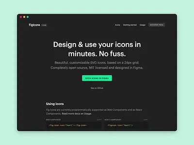 [WIP] Figicons landing page exploration app branding dark design exploration icons interface landing page layout minimal simple ui ux