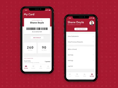 My Card and My Profile Screens [Free Download] account app barcode clean download flat ios iphone iphone x minimal mobile points profile rewards settings simple tab bar ui ux wallet