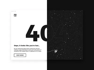 Daily UI 008 • 404 Page 404 astronaut black daily ui geometic hero icon illustration lost not found space typography ui ux ux ui website white