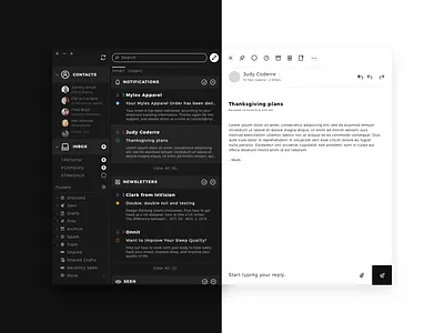Email Application Design app application black dark mode desktop desktop app email email app ui ux ux ui white