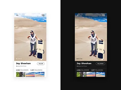 Daily UI 006 • User Profile app black daily ui darkmode gallery minimal photo app photographer photography profile social ui user user profile ux ux ui white