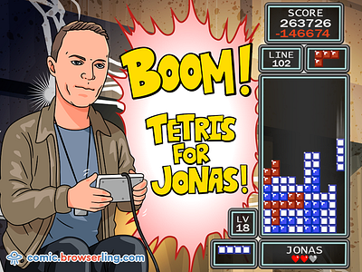 Boom! Tetris for Jonas! boom browserling comic ctwc game geek geek comic geeks jeff jonas jonas neubauer line piece nerd nerd comic nerds tetris web comic