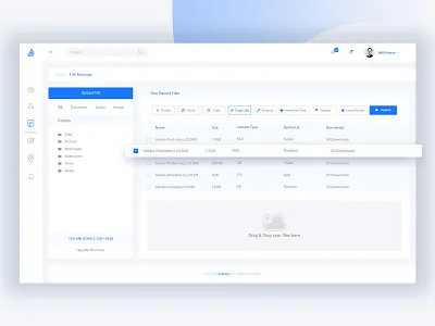 File Manager Dashboard admin app application blue creyptocurrency dashbaord dashboard dashboard ui desktop layout mobile pixels psd sketch ui uidesgin uitrend ux uxdesign uxdtechnologies