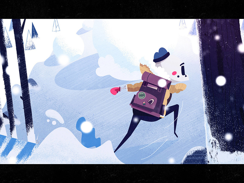 Snowy Dodge action boulder character dodge hero illustration jugle keyframe short film skeleton snow storm woods