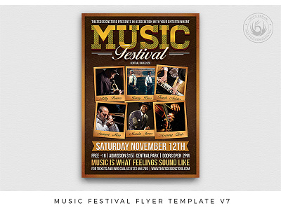 Music Festival Flyer Template V7 band blues choir classes concert country fest festival flyer gig indie jazz jazzy live music orchestra poster retro rock vintage