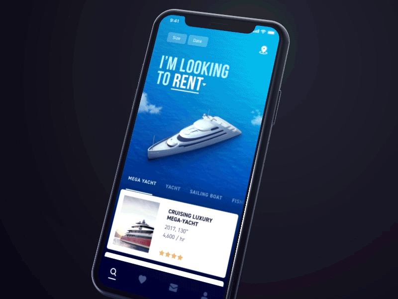 Boat Renting 3d animation app interaction mobile motion ocean sea ui ux vietnam
