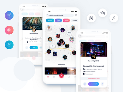 Events App [1/2] 99apps animation app branding clean color design design app event flat icon ios light logo mobile app typogaphy ui ui ux ux vector