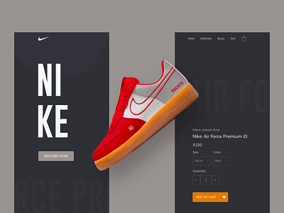 Product Page For Nike branding davidalonso design graphic design header homepage landingpage minimal nike nike airforce product product card productpage table design typography uidesign uxdesign web webdesign websitedesign