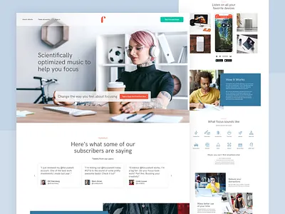 Focus at Will Music Homepage redesign audio clean focus homepage landing page mobile app music music app music service
