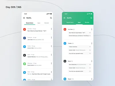 Notifications Saver App Concept | Day 309/365 - Project365 app log daily ui design challenge ios ios11 ios12 minimal minimal monday mobile app mobile app notification log notification saver notifications log past notifications project365