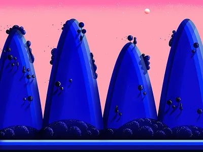 Up in the air blue bushes contrast hills illustration mountain nature pink sky texture tree