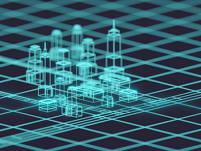 Neon Wireframe Render 3d b3d blender building city isometric low poly neon render