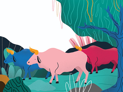 Bulls bull color cow illustration pattern plants