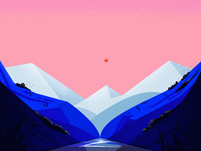 Secret Places blue brush color colorful contrast deep illustration landscape mountains nature pink sky texture vector view