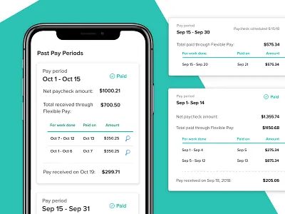 Flexible Pay History advance flexible pay gusto history mobile paycheck payments product responsive uidesign