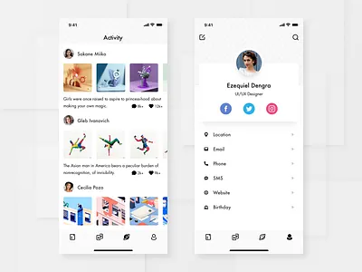 Activity & Profile _#007 activity black card grey icon iphonexs pattern profile shadow ui ux white