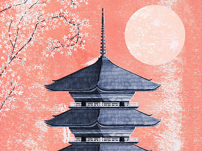 Tō-ji Temple, Kyoto botanical building design drawing floral illustration japan kyoto nature temple tō ji