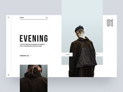 Evening :: Layout Exploration clean clean fashion design collection creative design design collection fashion lookbook lookbook app minimal minimal fashion website minimal website model portfolio showcase tranmautritam ui design vietnam web app web design