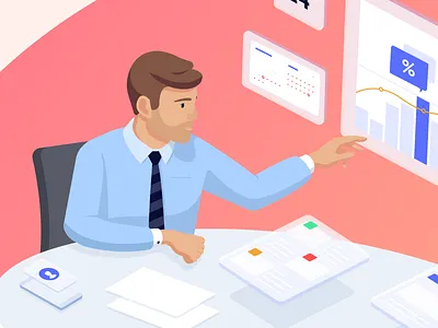 Myskillcamp Landing calendar character desk graphic illustration plant screen shirt smartphone statistic tie