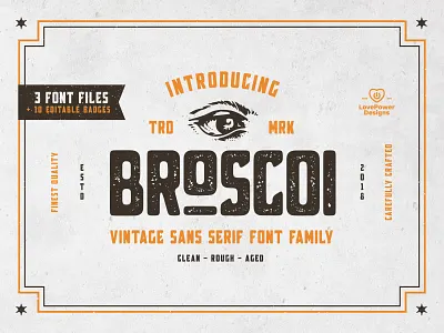 Broscoi - Vintage Font Family badge barley branding bundle decorative design display font distilery font bundle font collection typography vintage vintage font wheat