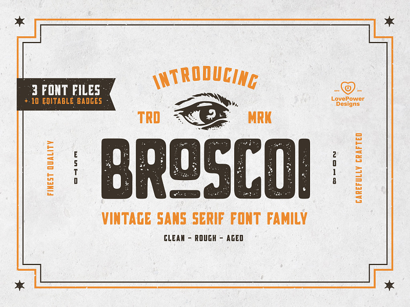 Broscoi - Vintage Font Family badge barley branding bundle decorative design display font distilery font bundle font collection typography vintage vintage font wheat