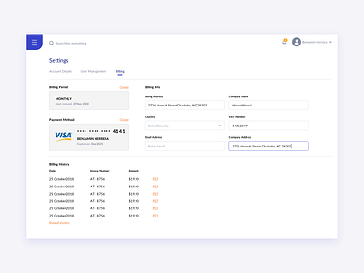 Billing Settings UI Design billing settings ildiesign key management management setting ui ui design ui pattern ui practice ux ux design