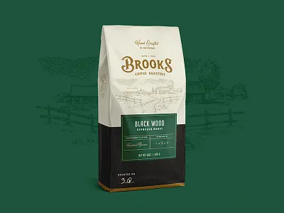 Brooks Coffee Roasters brand branding coffee roasters identity illustration logo packaging typography
