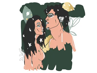 Deep Starry Night abstract beauty black branding concept art cosmetic design fashion floral green illustration logo minimal modern moon packaging perfume star ui vector