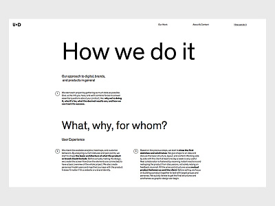 U+D How we do it black white branding corporate identity design digital flat identity layout lettering minimal minimalism print text design type typography ui ux web webdesign website