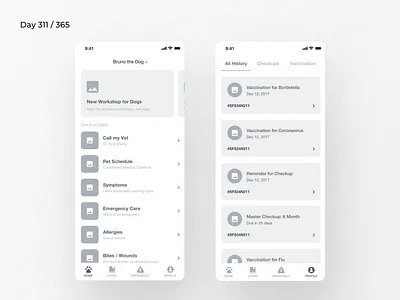 Pets Healthcare App Wireframe | Day 311/365 - Project365 app design cats daily ui design challenge dogs healthcare for pets ios minimal mobile app mobile ux pet business pet care pet healthcare project365 ux veterinarian veterinarian app wireframe wireframe wednesday