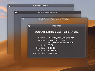 macOS Mojave-Style HUD Panels macos mojave sketch ui