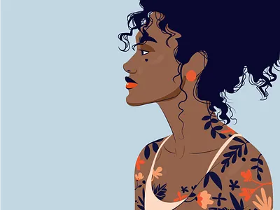Tattooed Women character design fashion flower illustration natural natural hair nature tattoo tattoo art tattoo design vector women