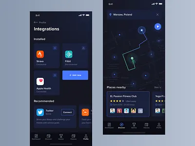 FitnessKingdom Integrations activity dark fitbit fitness gym health ios map mobile place