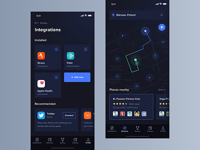 FitnessKingdom Integrations activity dark fitbit fitness gym health ios map mobile place