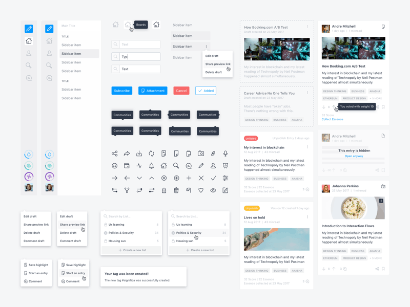 Akasha - Style Components Light & Dark cards components dark interface light popover sidebar ui ux