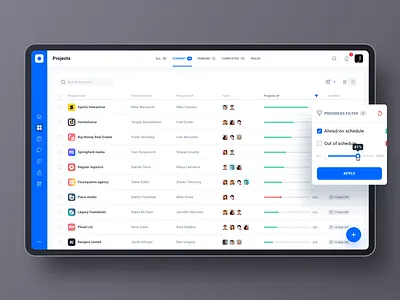 Project management tool: Projects app dashboad data desktop filters interface product design project management tool table tool