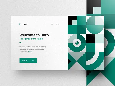 Harp Agency agency branding card depth geometric geometry geometric green landing page pattern poster shadow shapes sign in simple swiss web website