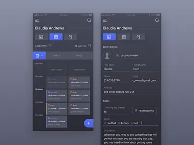 Reservation App app availability booking calendar clean coach crm design pricing profile reservation schedule sports ui ux weeklyconcept