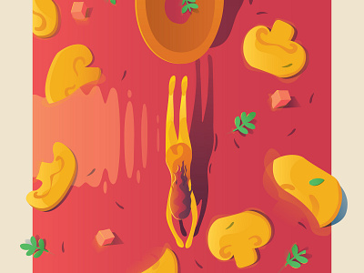 Fantastic Meals And Where To Find Them diving food illustraion mushroom mushrooms soup swimming swimming pool vegan veggies