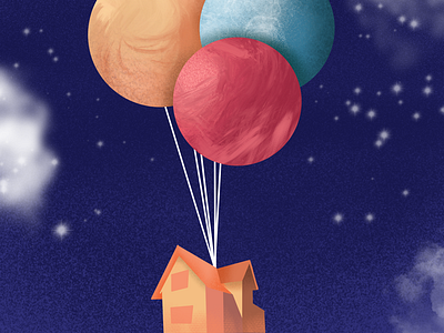 Up illustration planets sky stars up